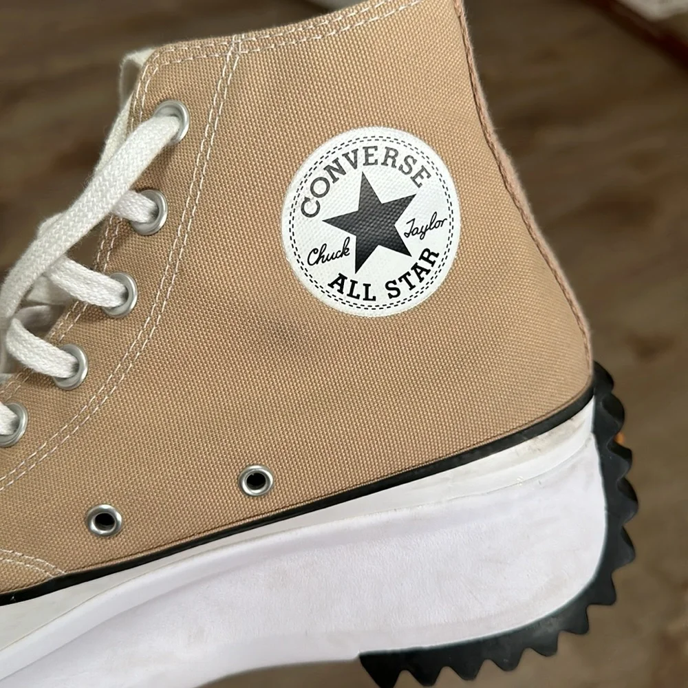 Converse Beige High-Top Platform Sneakers with White Accents - Picture 6 of 8